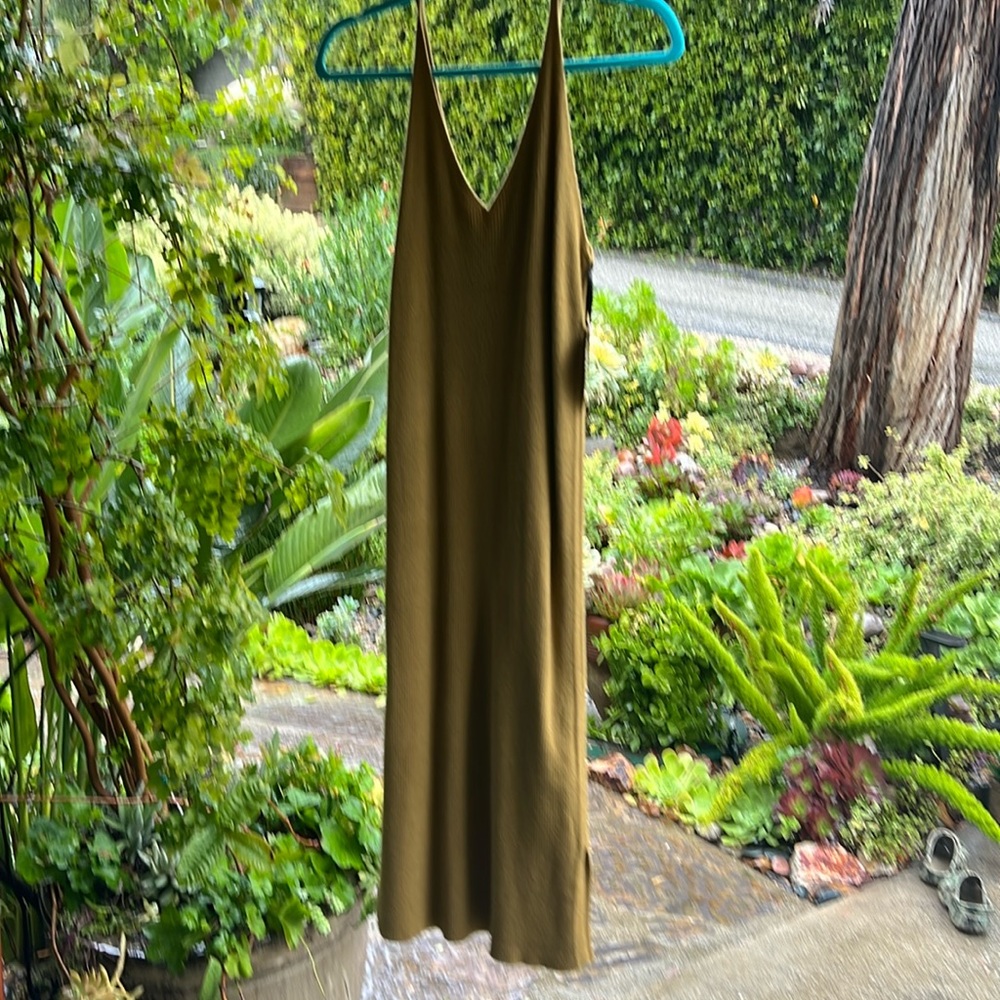 midi length cotton spandex ribbed slip dress